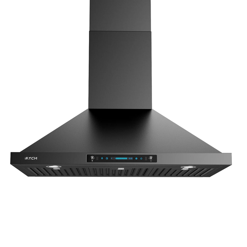 30 inch Black Wall Mount Range Hood, 900 CFM Ducted/Ductless Stainless Steel Vent Hood with Touch Control R7436