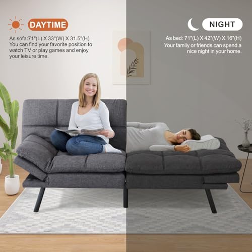 Futon Sofa Bed with Memory Foam, Convertible Couch for Small Spaces E760249