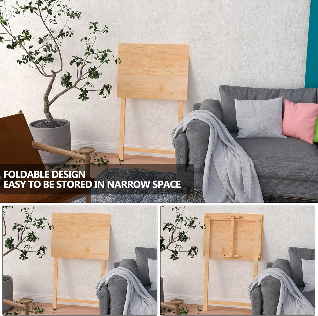 Folding TV Tray Table Set of 2, Bamboo, 24" Tall B694825