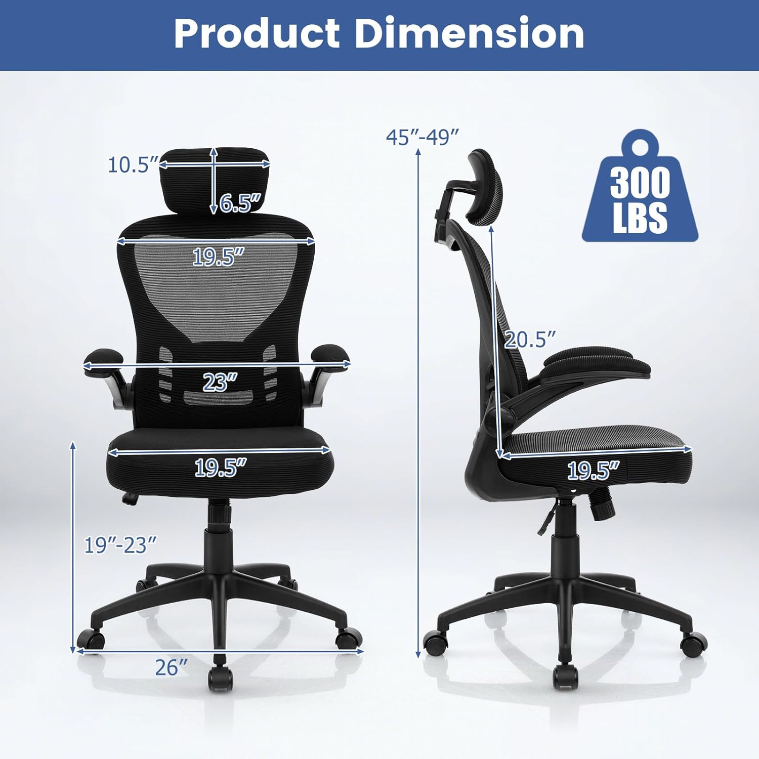 Ergonomic Mesh Office Chair with Adjustable Headrest and Lumbar Support X53350