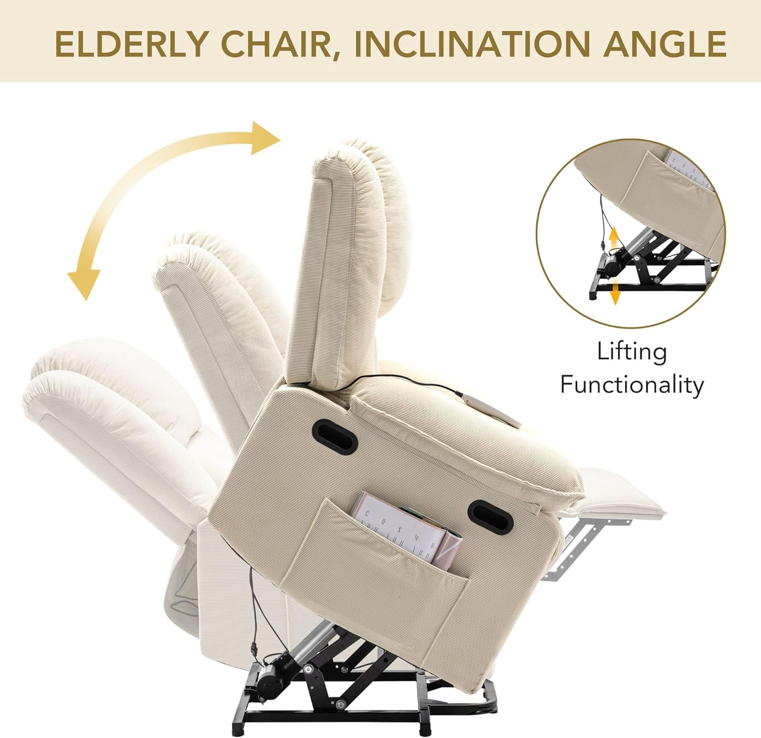 Power Lift Massage Recliner Chair - Beige B692