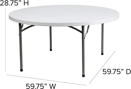 72" Round Folding Table, White Plastic, Heavy-Duty for Events M141352