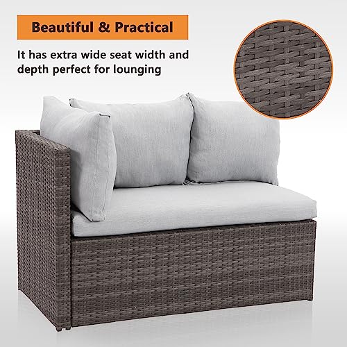 7 Piece Outdoor Patio Furniture Set with PE Rattan Sectional Sofa and Dining Table, Blue A447