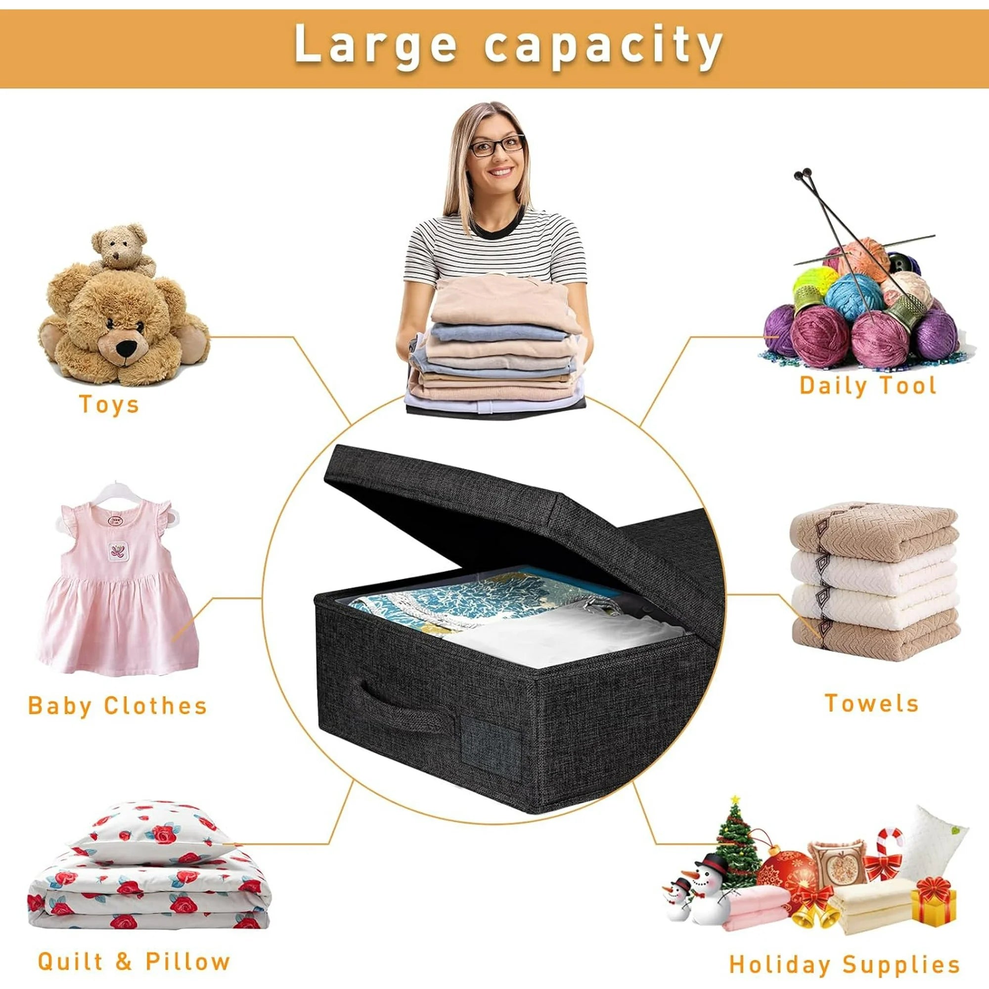Under Bed Storage Containers 3 Pack, Stackable Bins with Handles, Black S175