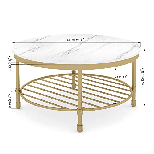 2-Tier Round Coffee Table with Storage Shelf, Rustic Wood and Steel W5841