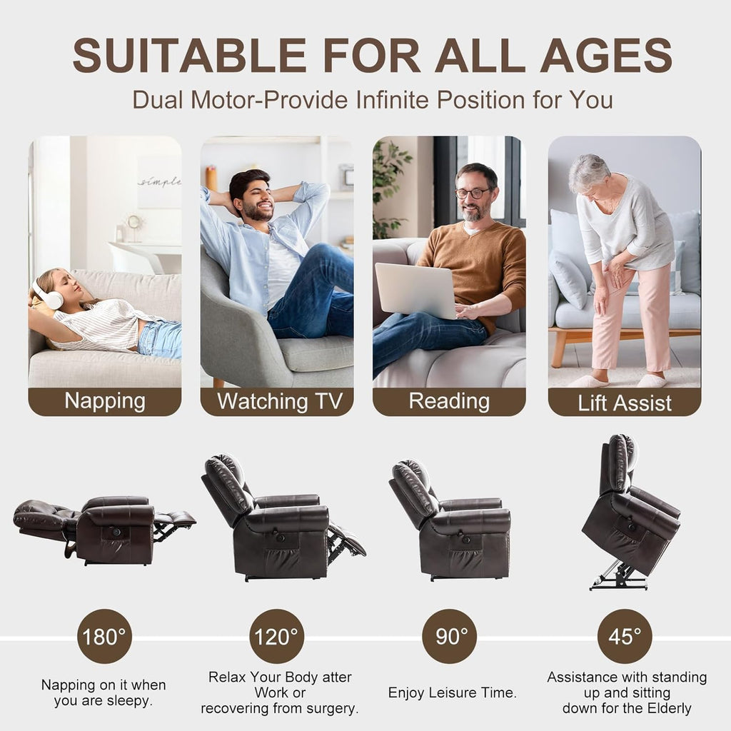 Dual Motor Power Lift Recliner Chair with Massage and Heat for Elderly X791