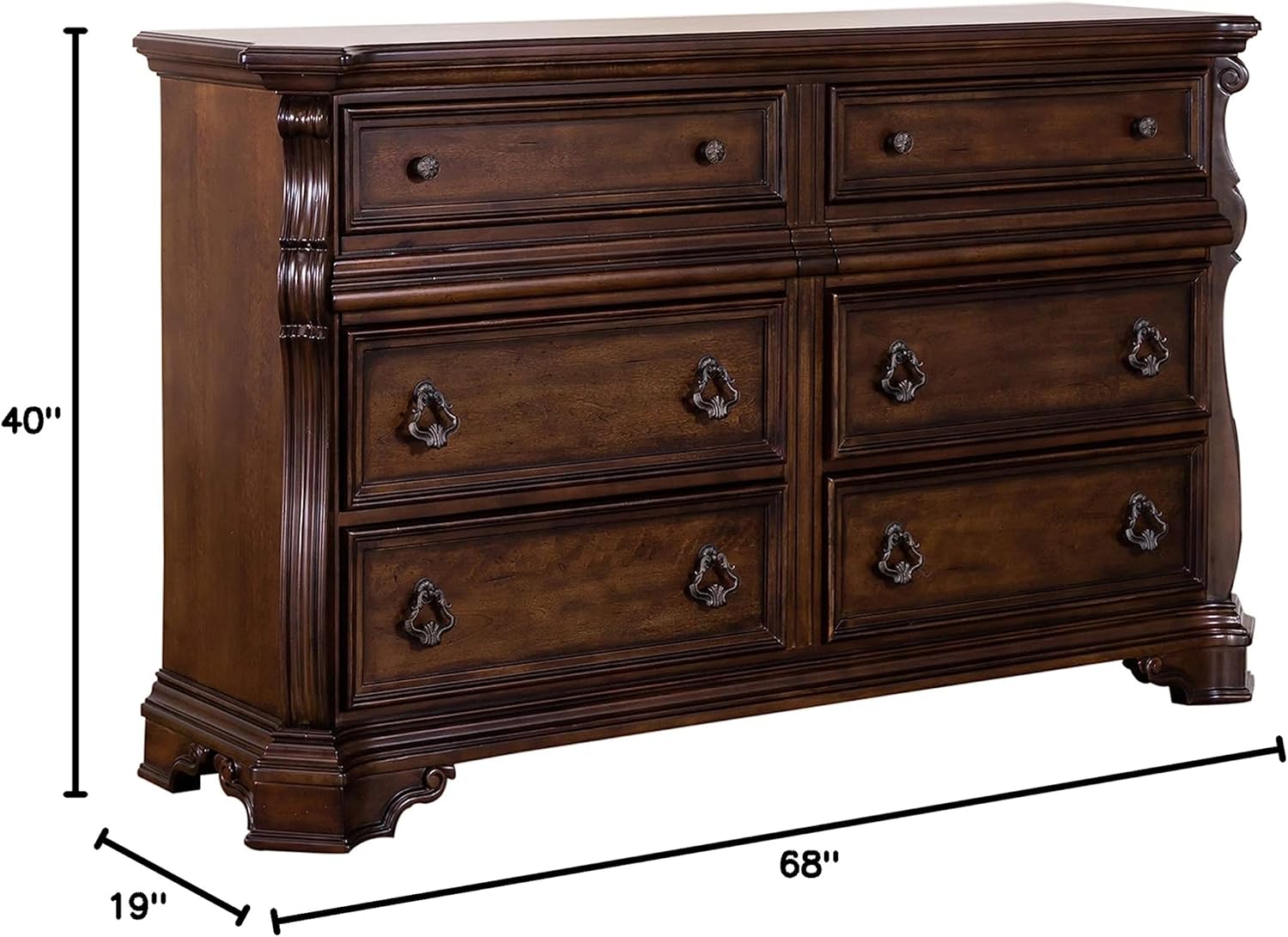 8 Drawer Double Dresser, Brownstone Finish C388