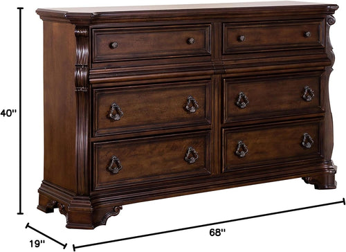 8 Drawer Double Dresser, Brownstone Finish C388