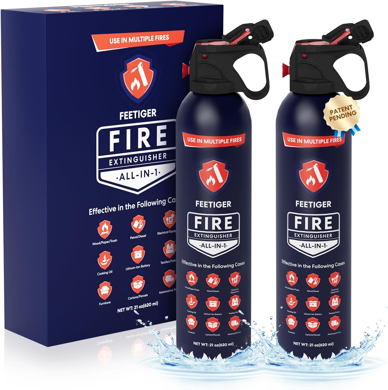 All-in-1 Fire Extinguisher for Home, Kitchen, Car, Garage, RV, Truck, Boat, Camping, Fire Spray that Tackles Multiple Types of Fire, 2pack