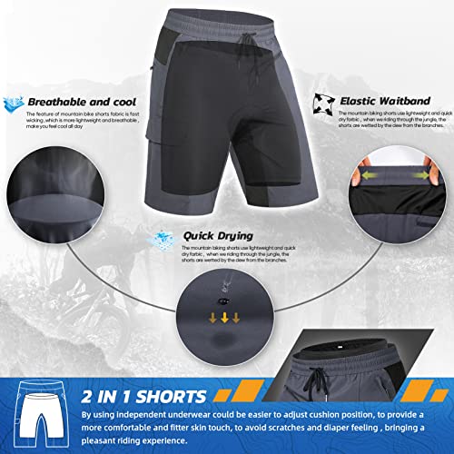 Men's Padded Mountain Bike Shorts Quick Dry Cycling with 5 Pockets S250