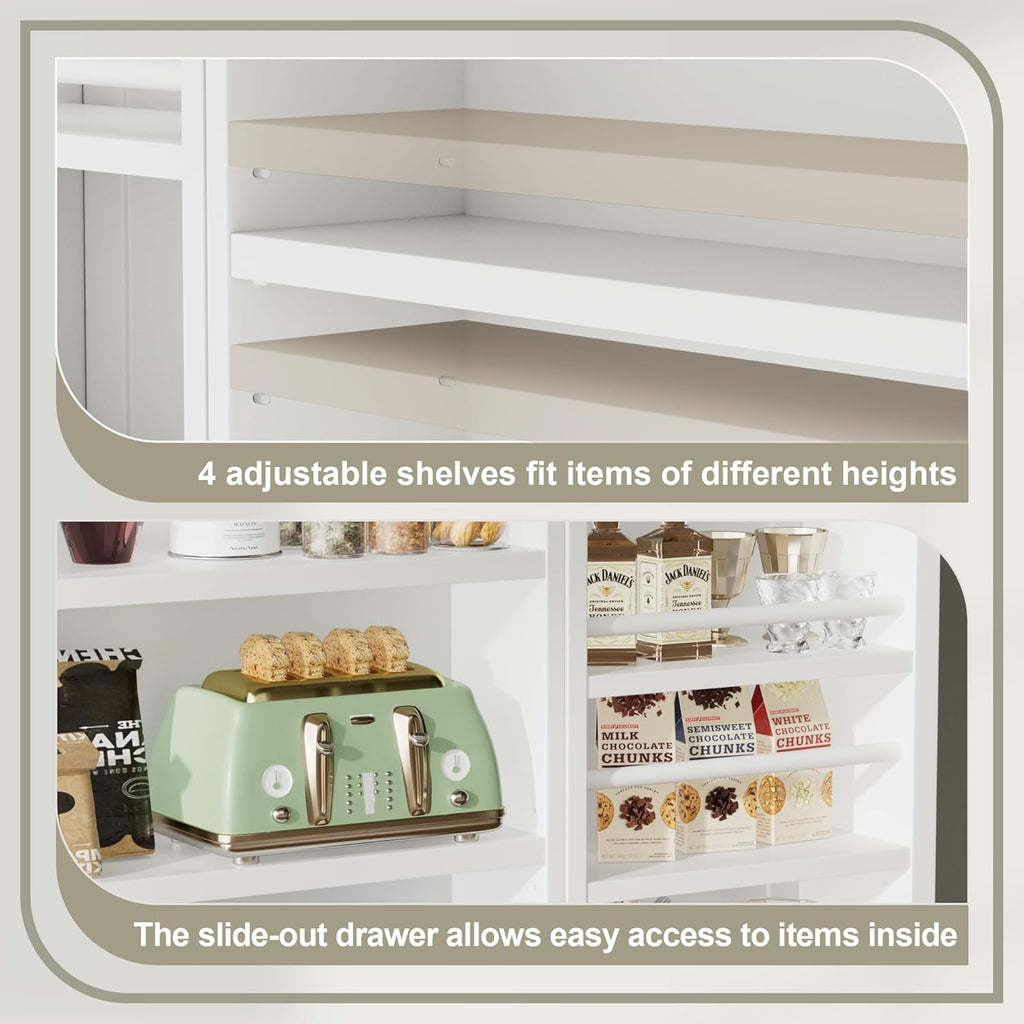 Kitchen Pantry Storage Cabinet with Doors and Adjustable Shelves, White I4469