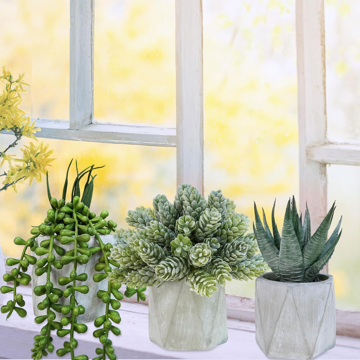 Set of 3 Mini Artificial Succulent Plants in Gray Hexagon Ceramic Pots X1692