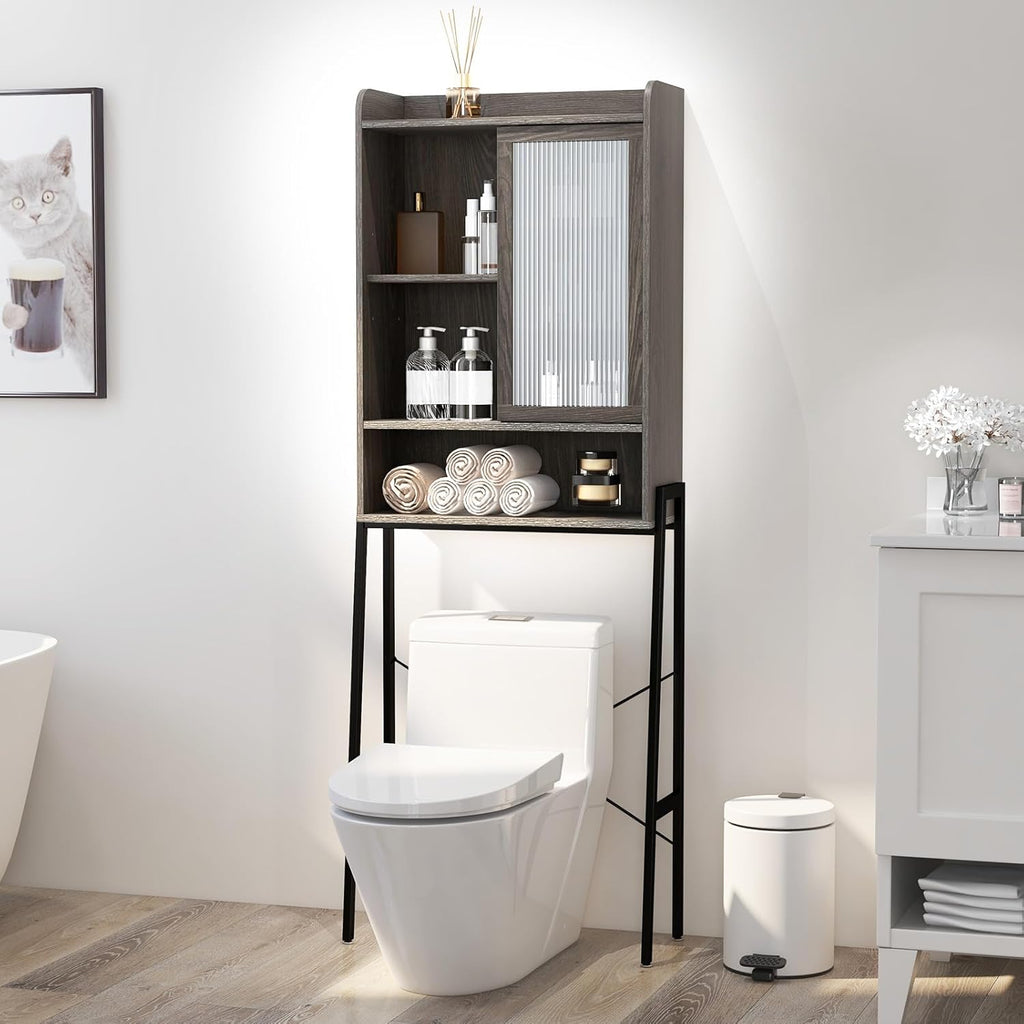Over The Toilet Storage Cabinet with Sliding Door, Freestanding Bathroom Organizer Y33326