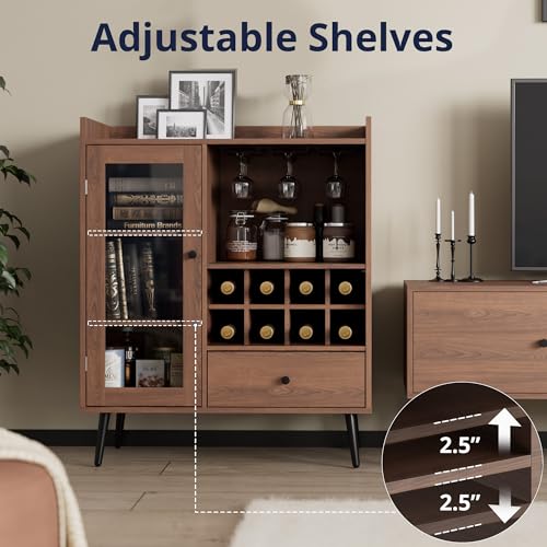 Coffee Bar Cabinet with Storage, Mid-Century Modern Sideboard, Wood Cupboard for Kitchen K940495