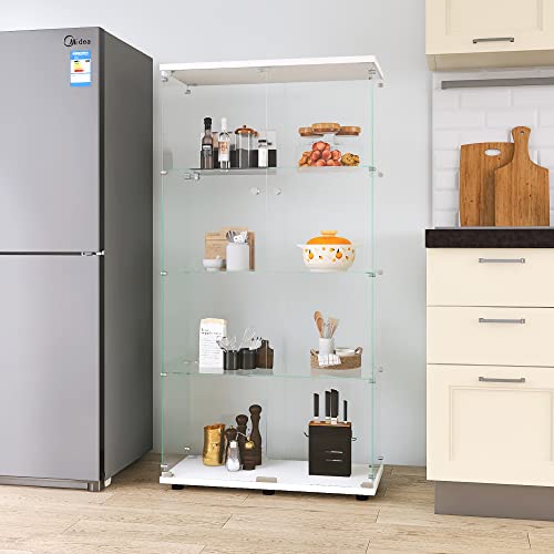 Glass Display Cabinet with Door, Floor Standing Curio Bookshelf, 4 Shelf Double Door W676298