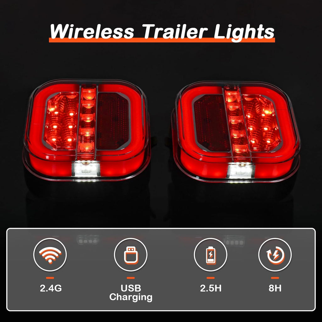 Magnetic Wireless LED Trailer Rear Lights Kit, Rechargeable Universal Tail Light for Trailers K2809