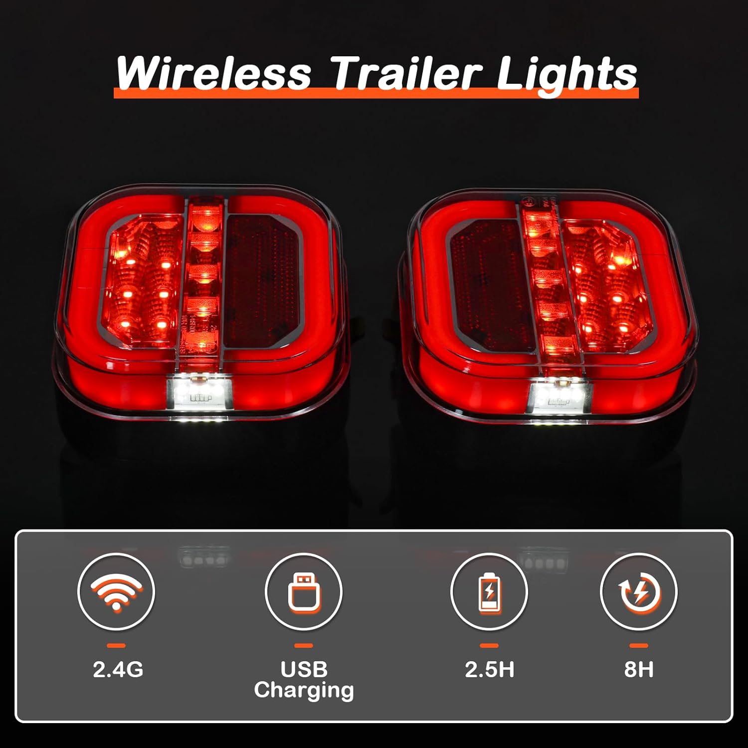 Magnetic Wireless LED Trailer Rear Lights Kit, Rechargeable Universal Tail Light for Trailers K2809