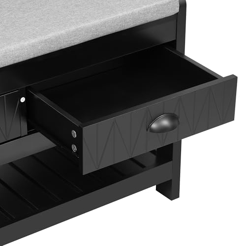 Hall Tree with Bench and Shoe Storage, 3-in-1 Entryway Ottoman with Coat Rack, Black V8425