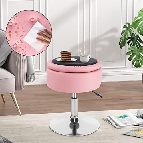 Vanity Stool with Storage, Adjustable Height, PU Leather, 360° Swivel T6294