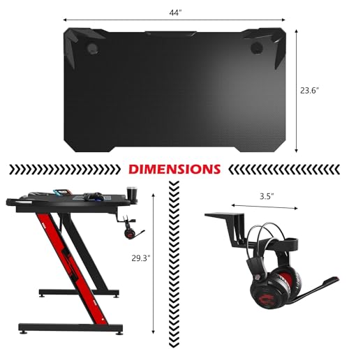 L Shaped Gaming Desk, 51 Inch Corner Computer Table with Monitor Stand, Carbon Fiber Surface, Black C322