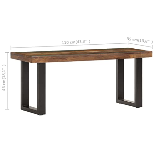 Solid Reclaimed Wood & Steel Bench - Industrial Style Indoor/Outdoor Seat F3473