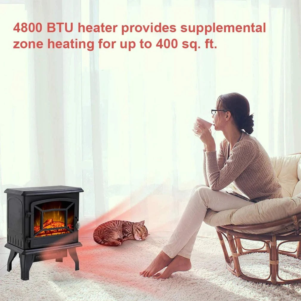 Electric Fireplace Heater Portable Indoor Stove with 3D Flame Effect, 1400W, Black X6822
