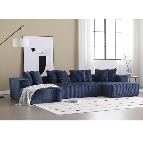 Modular Sectional Couch, Corduroy Striped Fabric Floor Sofa with Chaise Lounge V94005