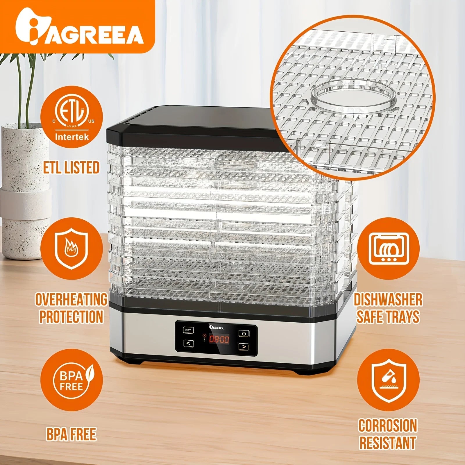 Food Dehydrator with 8 Trays, Digital Timer and Temperature Control P32552