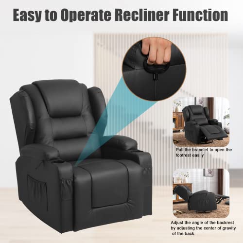 Swivel Rocker Recliner, 360 Degree Manual Glider Chair with Cup Holders Q389216