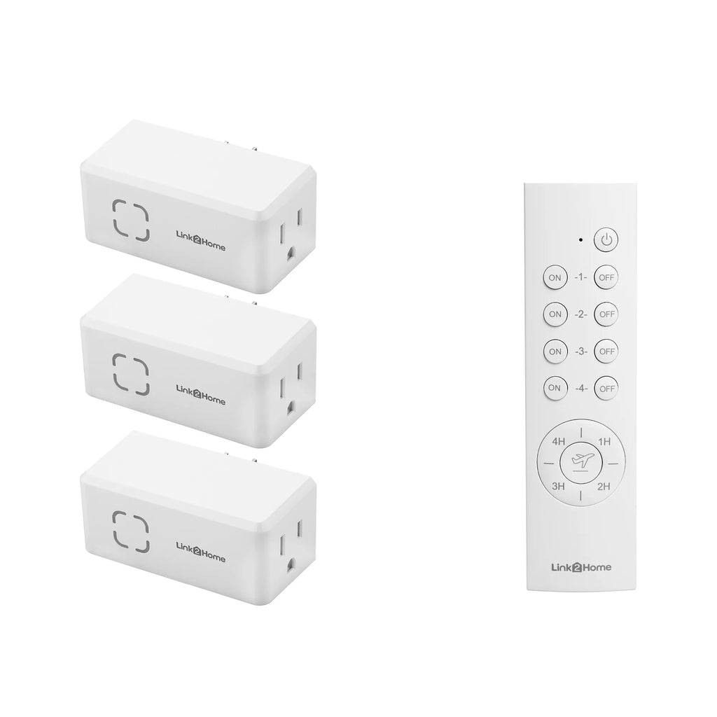 Link2Home Wireless Remote Control Outlet Light Switch, Countdown Timer and Random Function, 100 ft range, Compact Side Plug. Switch ON/OFF Household Appliances.