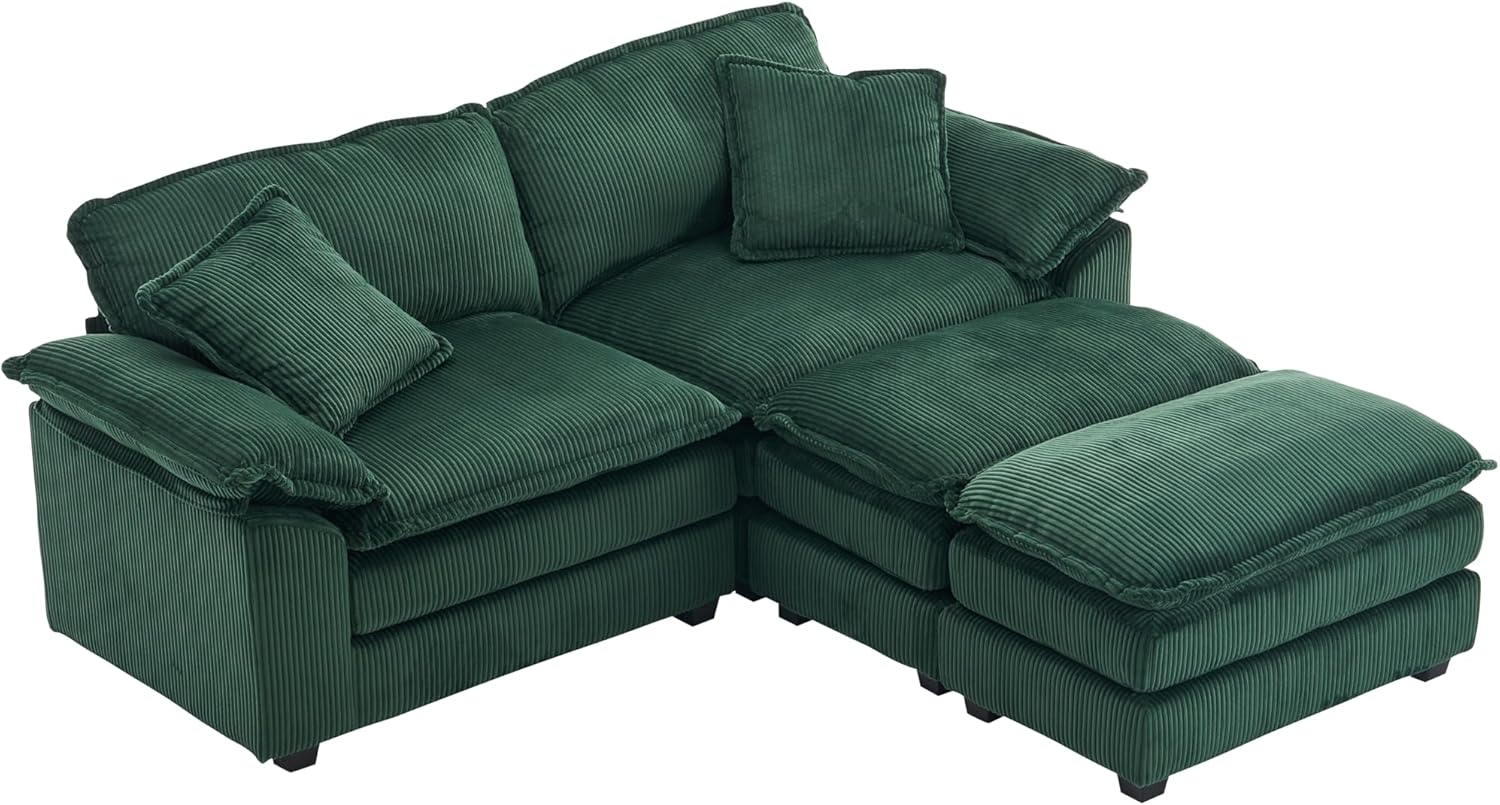 Oversized Convertible Sleeper Sofa with Ottoman & Pillows, Deep Seat Chaise Lounge, Green C787001