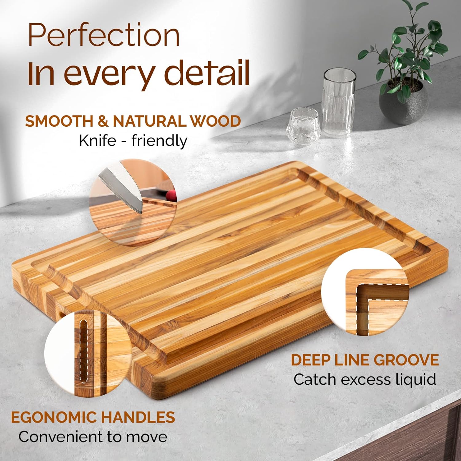 Teak Wood Cutting Board with Deep Juice Groove and Handles, 17 + 20 Inches L96470