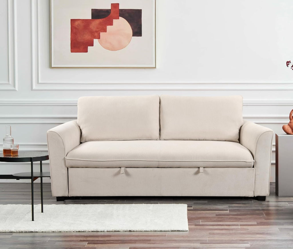78 Inch 3 in 1 Convertible Sleeper Sofa Bed, Fabric Loveseat Futon with Pullout Bed, Beige J804965