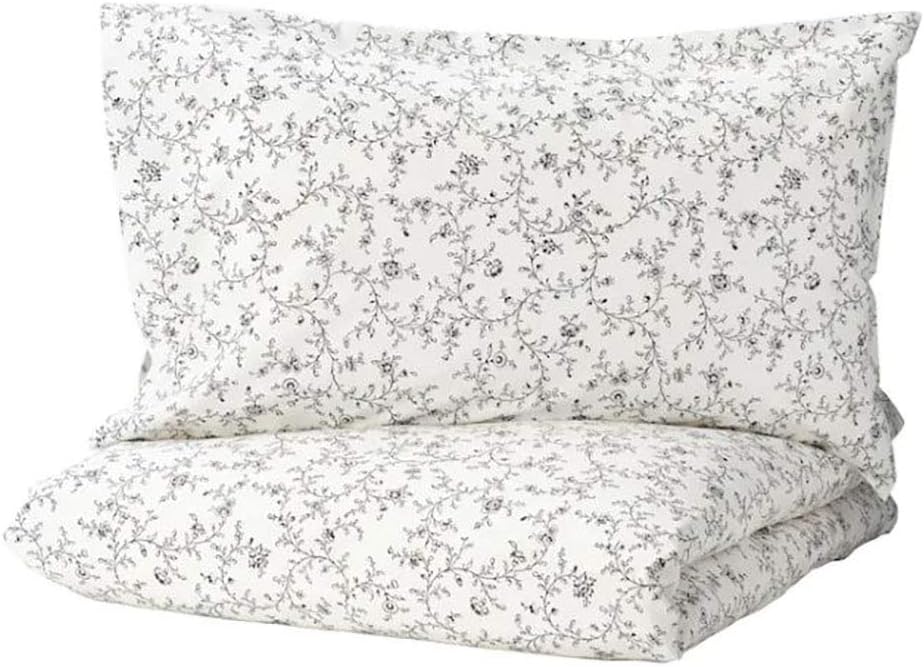 Ikea Kopparranka Duvet Cover and Pillowcase(s) White Dark Gray Full/Queen (Double/Queen) 204.496.59