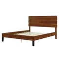 Mid-Century Modern Solid Wood Bed Frame Queen Size Platform Bed with Three-Piece Headboard Design, No Box Spring Needed, Brown