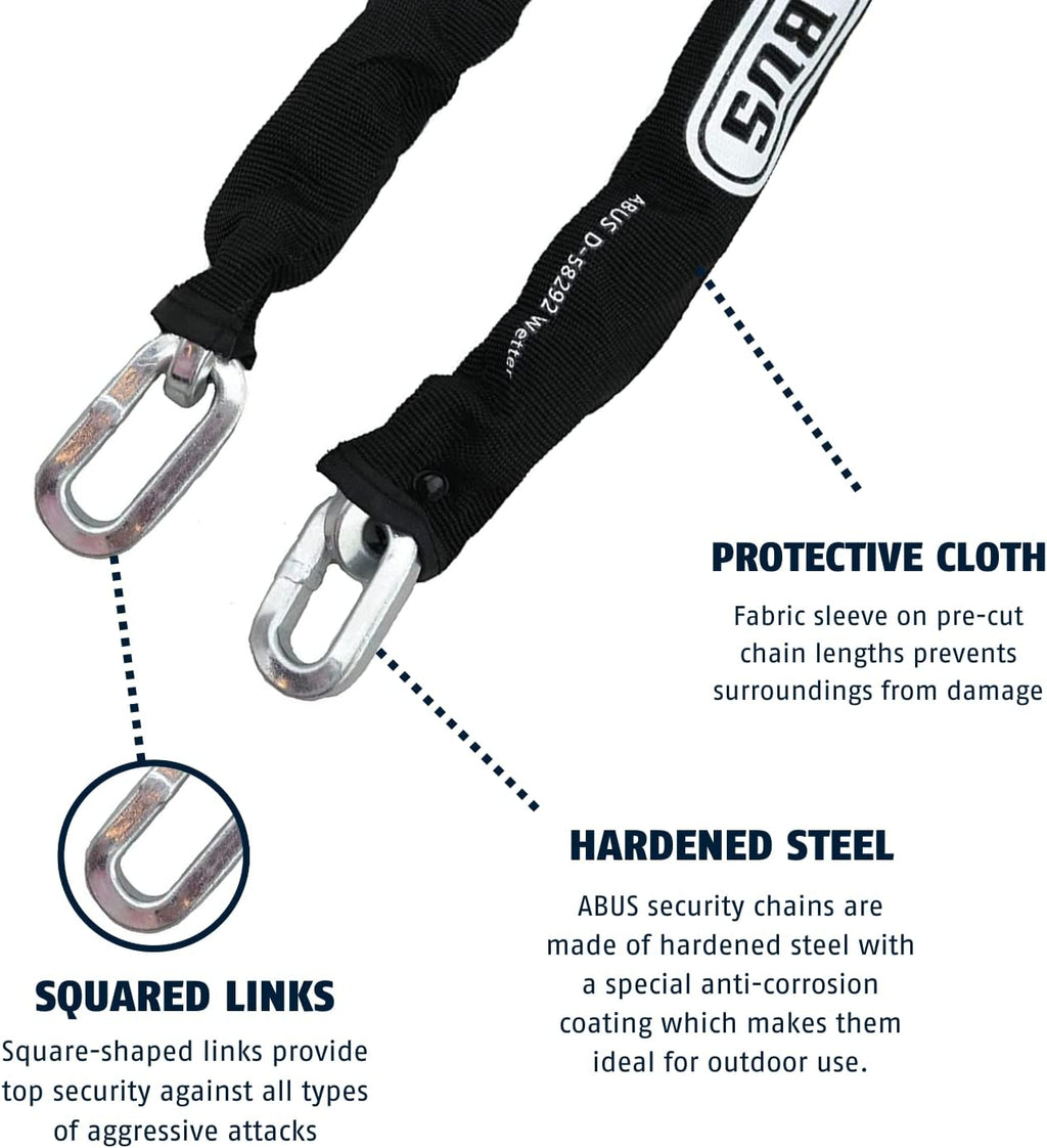 Hardened Steel 10 ft x 3/8 in Square Security Chain for Bikes, Trailers, Motorcycles O7940