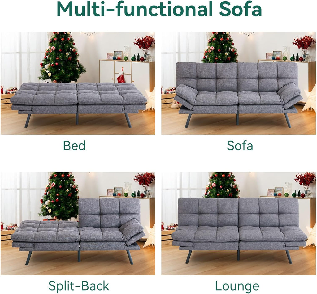 Convertible Futon Sofa Bed, Gray Memory Foam S89012