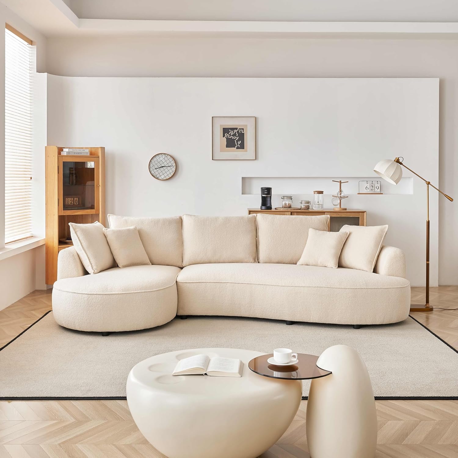 Curved Sofa Modern Boucle Fabric Modular Sectional E3050