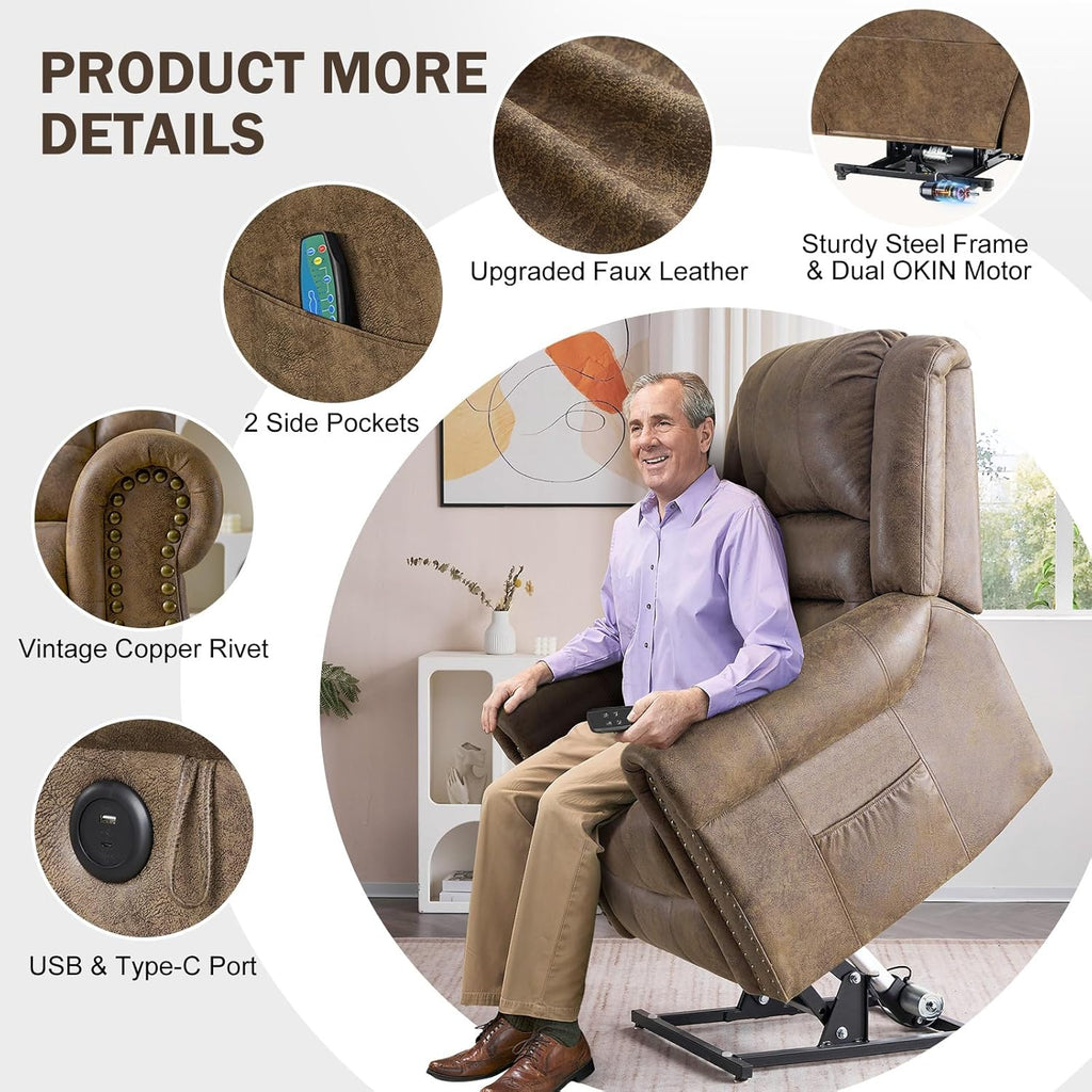 Power Lift Recliner Chair with Massage and Heat for Elderly, Light Brown Q225