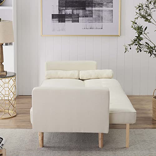 Convertible Futon Sofa Bed with 2 Throw Pillows, Beige M121