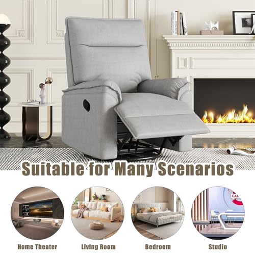 Swivel Recliner Chair, Manual 360 Degree Rocker, Upholstered Single Sofa, Beige D238