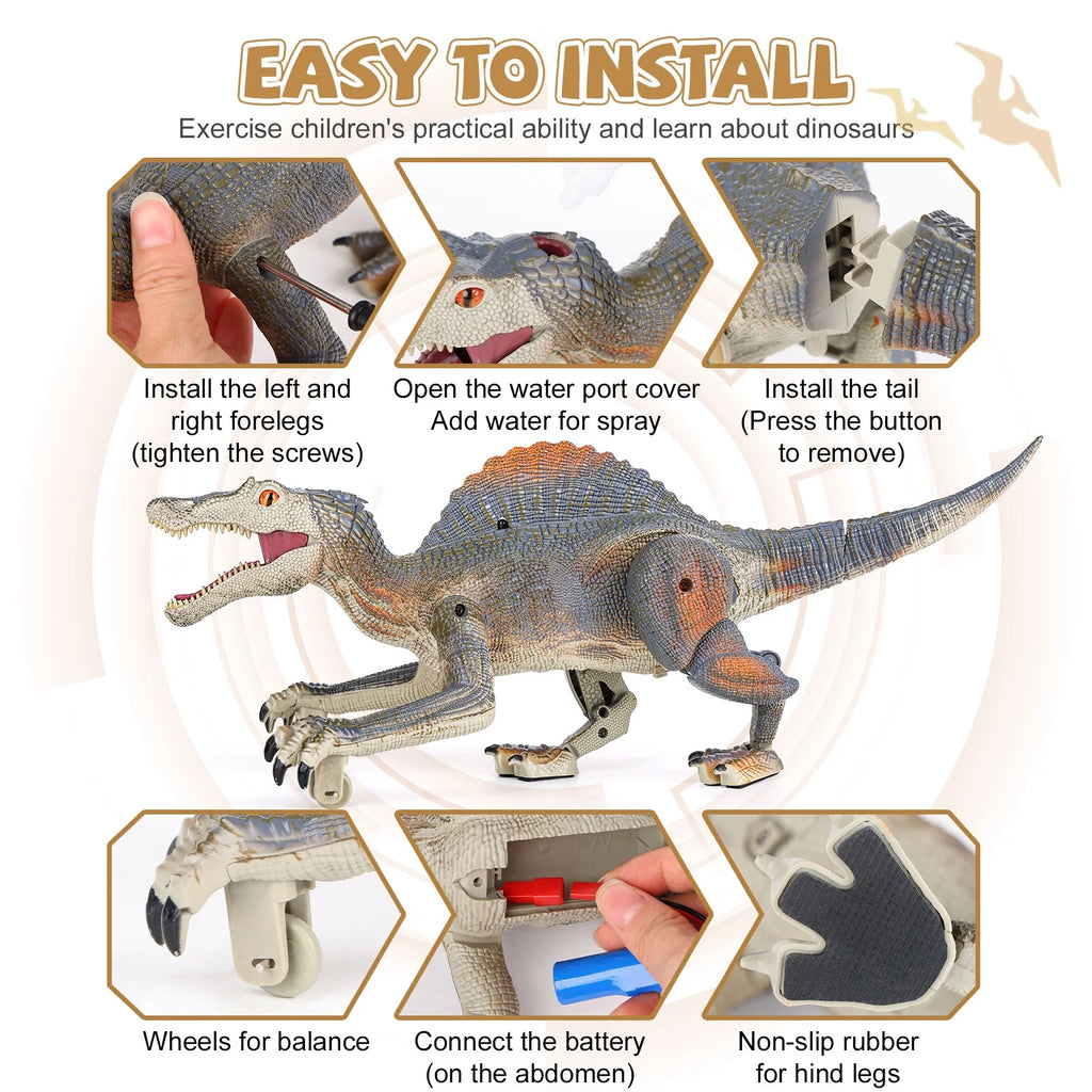 Remote Control Dinosaur Toys, Electronic Walking Robotic Dinosaur with Light Chasing and Spraying, RC Dinosaur for Kids Ages 3-12 D53495