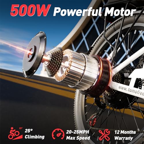 Electric Bike 500W Brushless Motor City Cruiser, 50 Miles Range, 7-Speed, 24" C628361