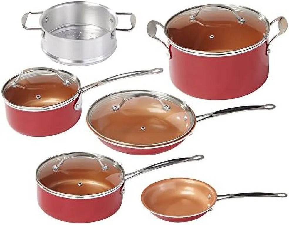 Copper-infused ceramic non-stick cookware set, 10 pc C76630
