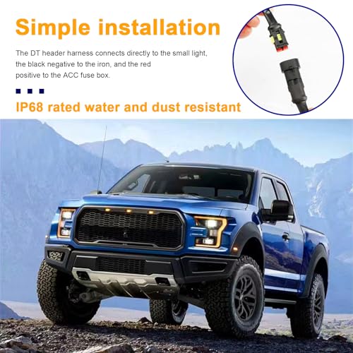 3PCS Car Grille Lights, Amber LED Grill Lights with Wiring Harness, Waterproof Front Grill Trim Lamps U186