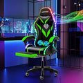 Gaming Chair Massage with Bluetooth Speakers and Led Lights Ergonomic Computer Gaming Chair with Footrest RGB Video Game Chair with High Back Lumbar Support White and Black