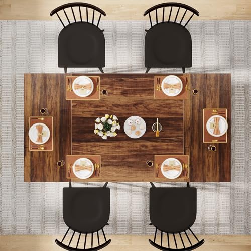 Farmhouse Dining Table for 6, Rectangle Kitchen Table, Brown & Black T4198