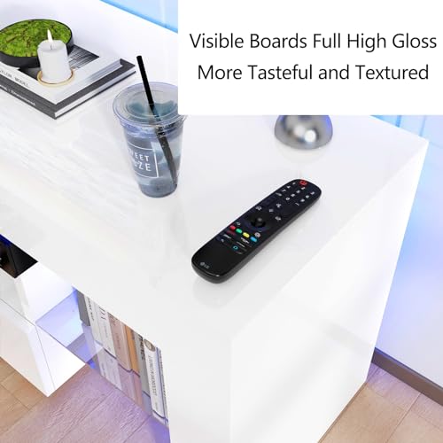 TV Stand for 75/80 inch TV, Modern LED TV Stand with Storage Drawer, RGB Light, White P95722
