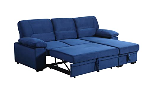 L Shaped Sleeper Sectional Sofa with Storage Chaise, Black Grey U629421