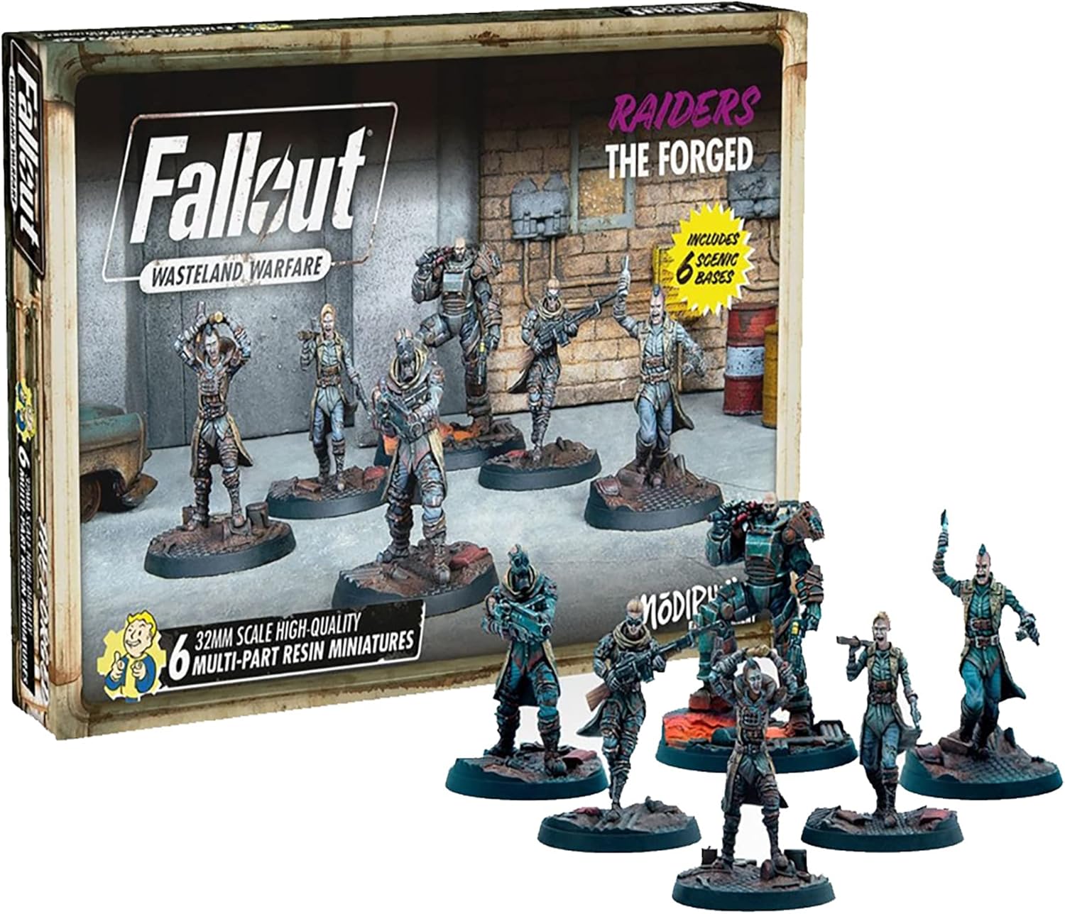 Modiphius Entertainment Fallout Wasteland Warfare: Raiders - The Forged - 6 Unpainted Resin Miniatures, Includes Scenic Bases, 32MM Scale Figures, Tabletop Roleplaying Game Minifigures